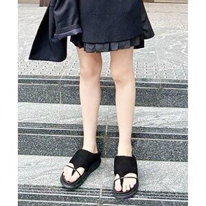 SACAI Black Suede Leather Chain Anklet Thongs Platform Sandals Slides 38